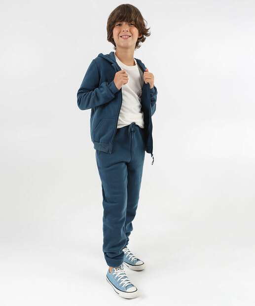 Casaco Juvenil Moletom Flanelado Capuz Marisa Tam 10 a 16 Azul