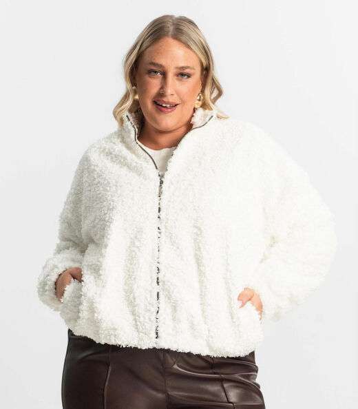 Jaqueta Pelo Alpaca Sintético Secret Glam Bege