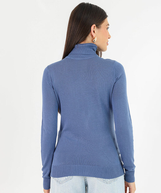 Suéter Feminino Liso Gola Alta Marisa Azul