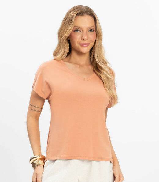 Blusa Básica Alongada Feminina Rovitex Marrom