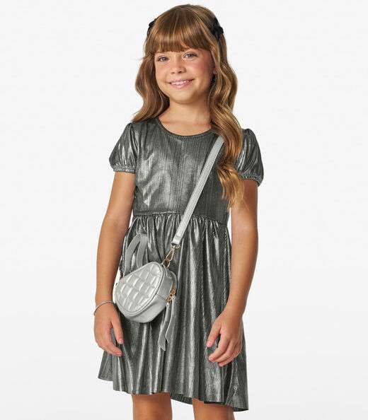 Vestido em Malha Plissada Shiny Trick Nick Cinza
