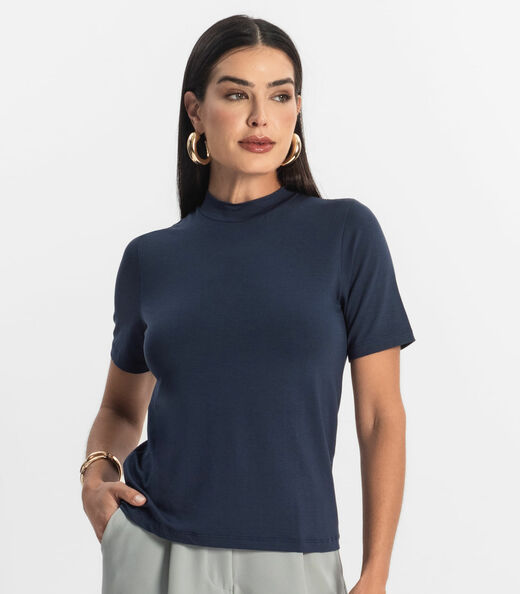 Blusa Feminina Básica em Malha Visco Rovitex Azul