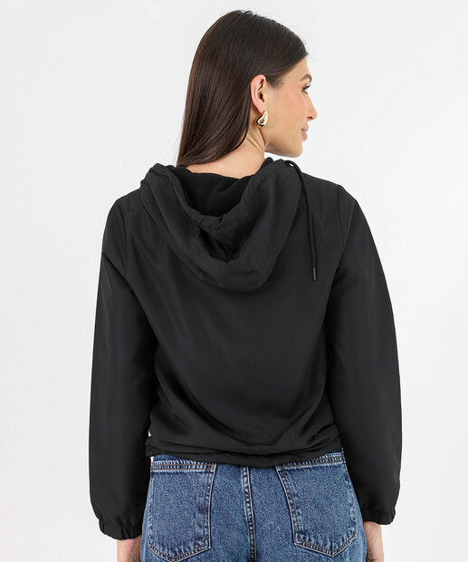 Jaqueta Feminina Corta Vento Capuz Marisa Preto