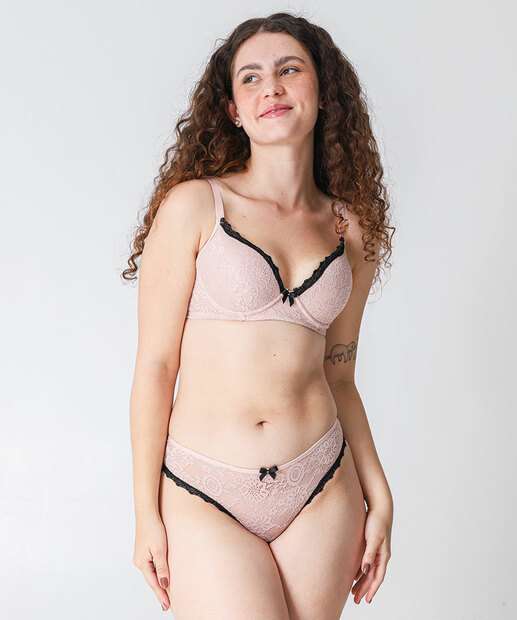 Sutiã de Renda Com Base e Bojo Rosa