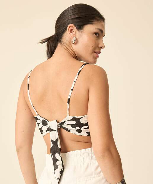 Blusa Cropped Feminina Floral Amarração Marisa