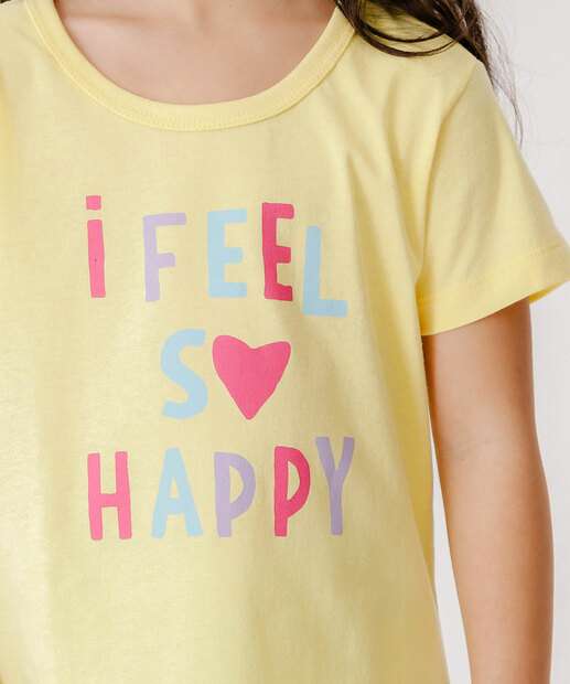 Camiseta Infantil Estampa Frase Manga Curta Marisa Tam 4 a 10