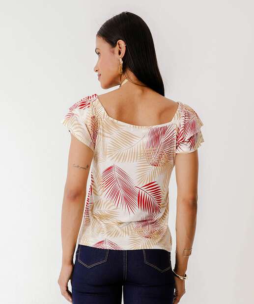 Blusa Feminina Estampada Babado Marisa Bege
