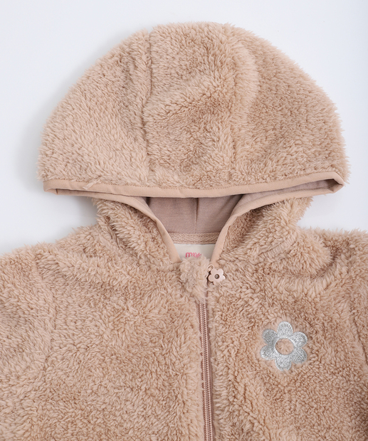 Jaqueta Infantil Feminina Peluciada Marisa Bege Tam 1 a 3 