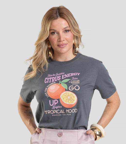 Image_T-Shirt Feminina com Estampa de Frutas Dianna Cinza