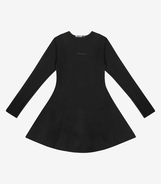 Vestido Juvenil Molecotton Curto Manga Longa Minty Preto