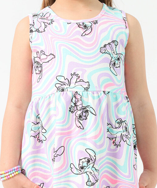 Vestido Infantil Estampa Stitch Tam 4 a 10 Off White