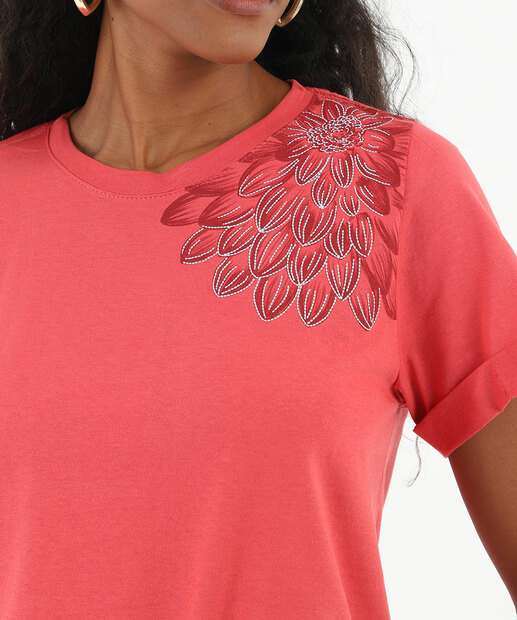 Blusa Feminina Estampa Flor Manga Curta Marisa Vermelho