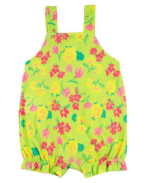 Macacão Bebê Menina Verão Sem Mangas Microfibra Estampada Floral - Verde