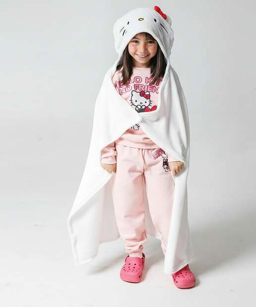 Image_Manta Infantil Capuz Bordado Hello Kitty Branco
