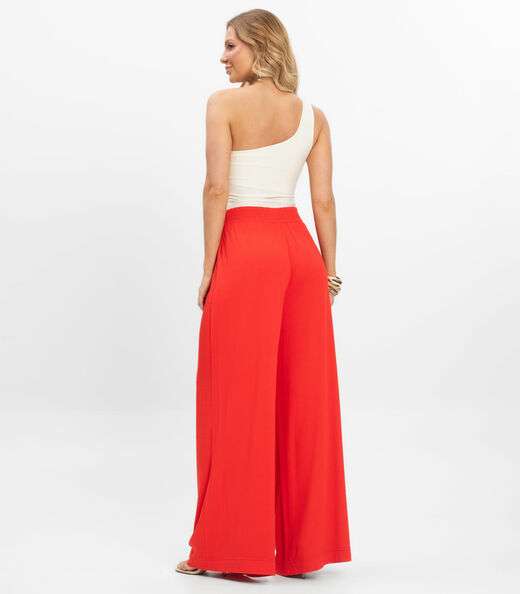 Calça Pantalona Feminina Visco Maquinetada Rovitex Laranja