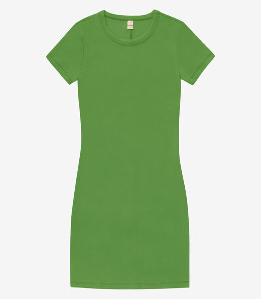 Vestido Acinturado Em Ribana Canelada Rovitex Verde