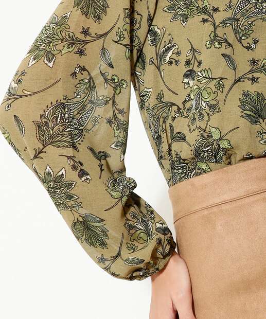 Blusa Feminina Transpassada Folhas Manga Longa Marisa