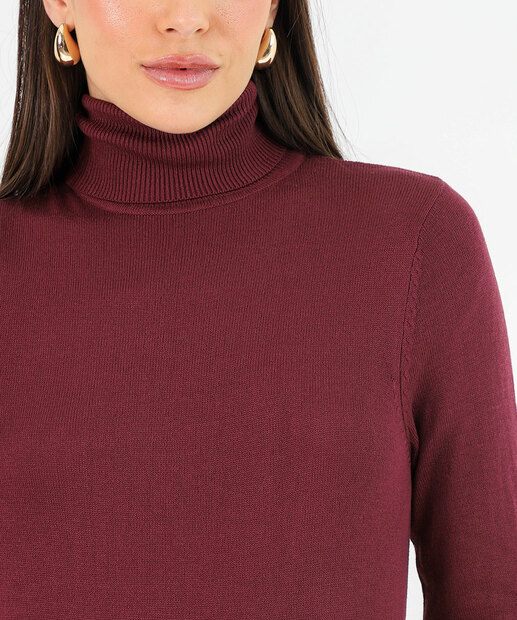 Suéter Feminino Liso Gola Alta Marisa Vinho