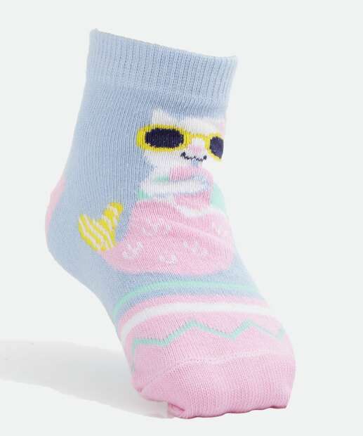 Kit 3 Pares Meias Infantil Cano Curto Estampadas