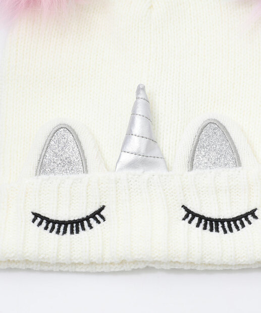 Kit Touca e Luva Infantil Tricô Unicórnio Tam 04 A 10 Marisa Branco