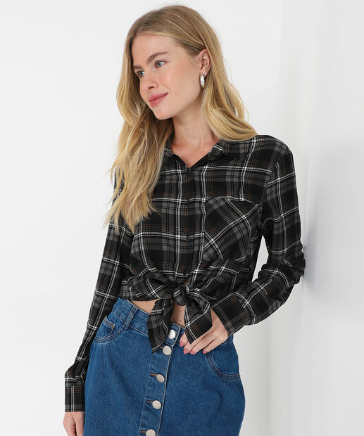 Image_Camisa Feminina Manga Longa Xadrez Marisa Preto 