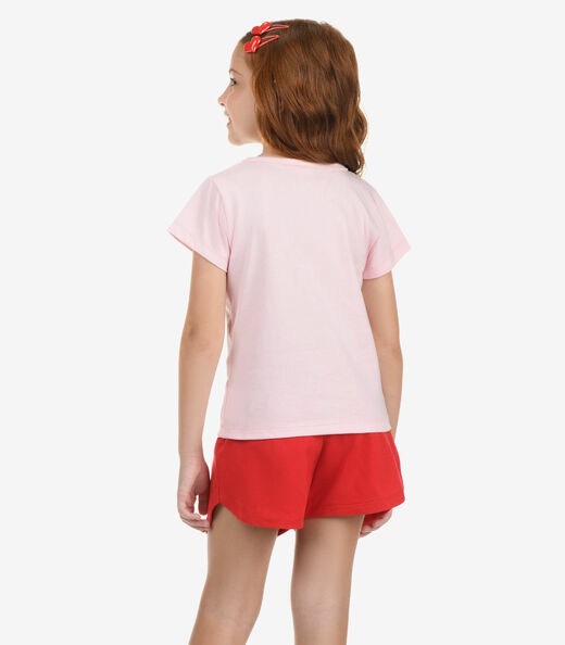 Conjunto Blusa com Shorts Meia Malha Rovi Kids Rosa