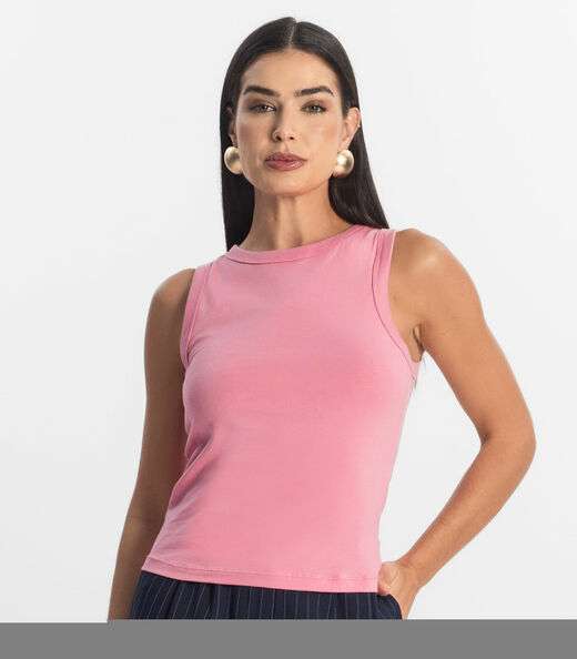 Regata Básica Feminina em Cotton Leve Rovitex Rosa