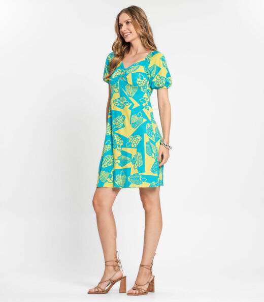 Vestido Feminino Estampado Rovitex Azul