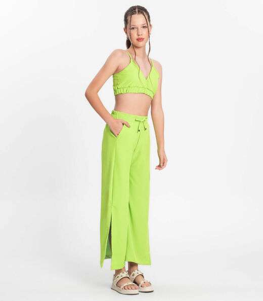 Calça Juvenil Feminina Em Crepe Light Minty Verde