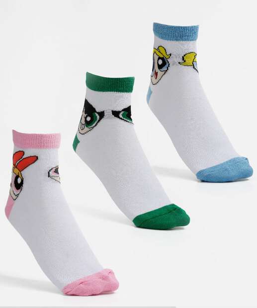 Kit 3 Pares Meia Feminina Meninas Super Poderosas Warner Bros