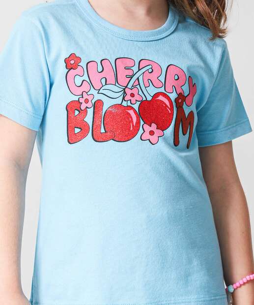 Camiseta Infantil Estampa Cereja Marisa Tam 4 a 10 Azul