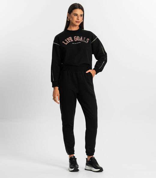 Conjunto Blusão com Calça Feminino Rovitex Preto