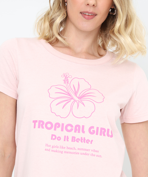 Camiseta Feminina Estampada Manga Curta Marisa Rosa