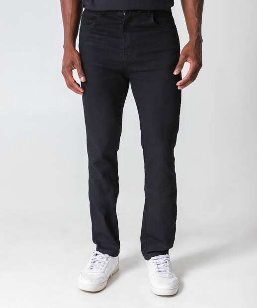 Calça Masculina Jeans Reta Bolsos Preto