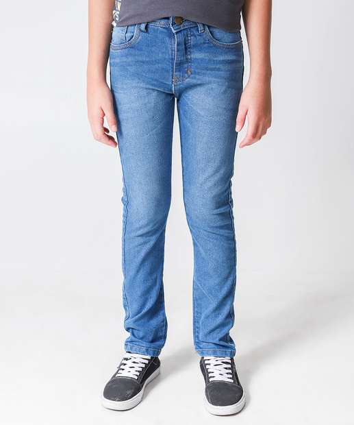 Calça Juvenil Jeans Bolsos Tam 10 a 16 Azul