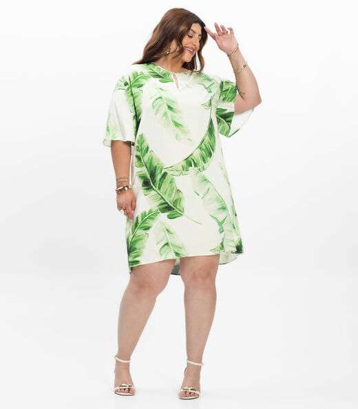 Vestido Feminino Plus Size Curto Secret Glam Bege