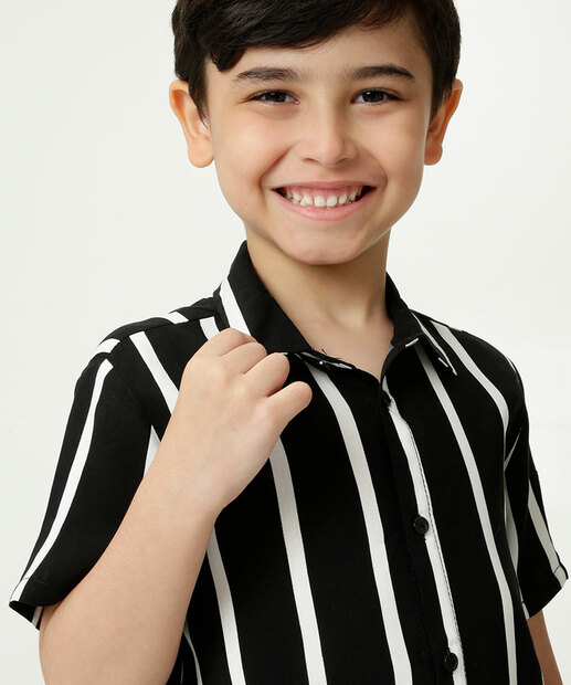 Camisa Infantil Listrada Manga Curta MR Tam 4 a 10