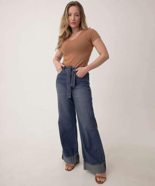 Image_Calça Jeans Wide Leg Bolsos Feminina 