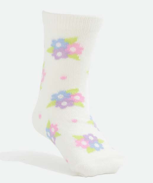 Kit 3 Pares Meias Infantil Soquete Estampa Floral