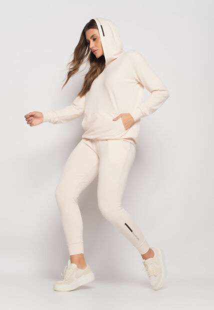 Conjunto De Moletinho Esportivo Com Casaco Capuz E Calça Jogger Marfim Salvatore