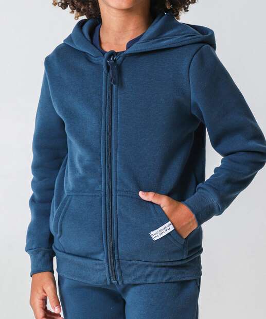 Casaco Infantil Moletom Flanelado Capuz Marisa Tam 4 a 10 Azul