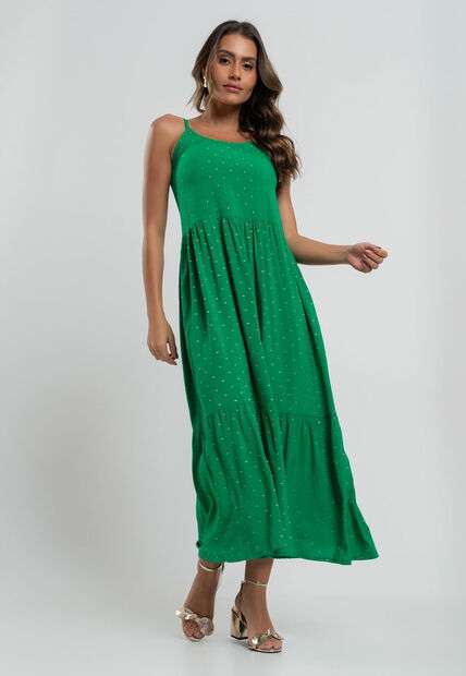 Vestido Midi Viscose Babado Com Lurex Verde Salvatore Fashion