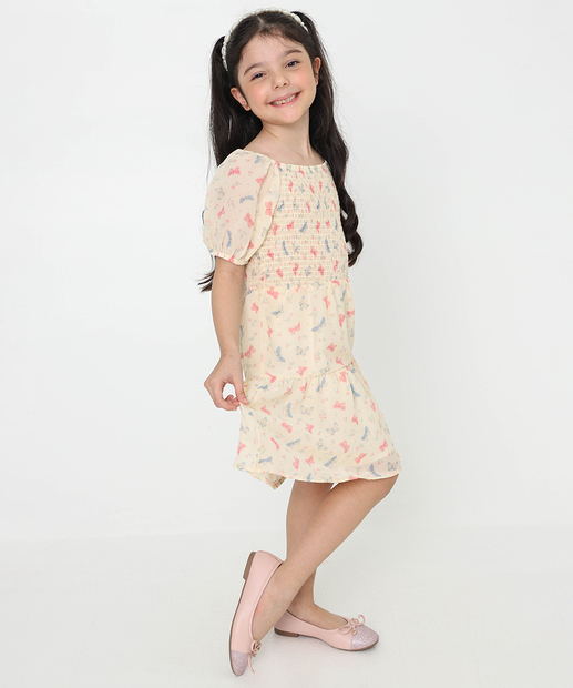 Image_Vestido Infantil Chiffon Lastex Borboletas Marisa Tam 4 a 10 Bege