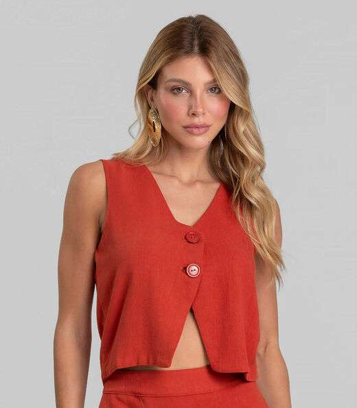 Image_Colete Feminino Em Tecido Linho Dianna Laranja