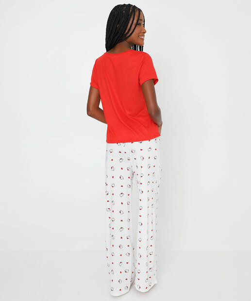 Pijama Feminino Hello Kitty Manga curta Sanrio Vermelho