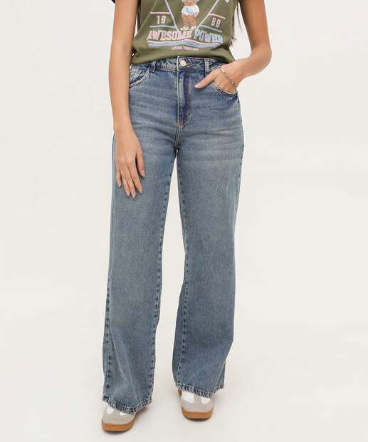 Calça Jeans Wide Leg Feminina Sawary