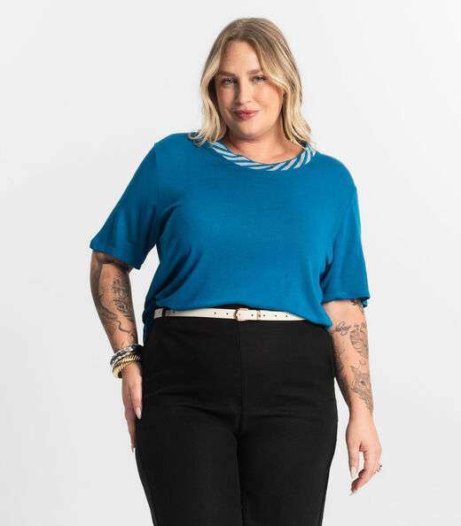 Image_Blusa Feminina Manga Curta Secret Glam Azul