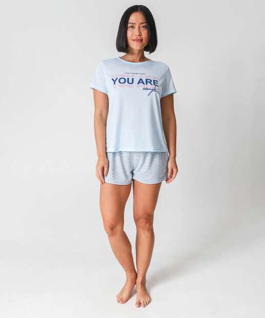 Pijama Feminino Estampa Frase Marisa Azul