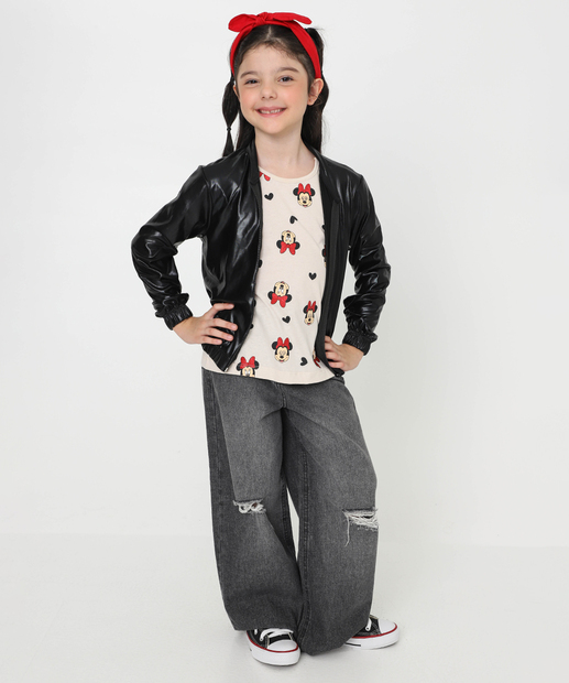 Jaqueta Infantil Bomber Holográfica Marisa Tam 4 a 10 Preto