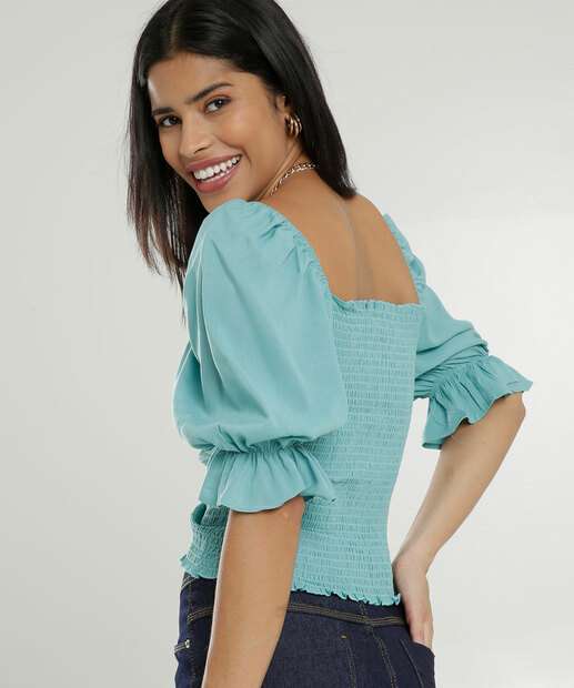 Blusa Cropped Feminina Drapeado Manga Curta Marisa